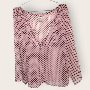 Freya‎ Womens Top Sz S/M Relaxed Petal Pink Polkadot Sheer Chiffon Casual Tie